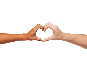 Image showing woman and man hands showing heart shape