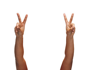 Image showing woman hands showing v-sign