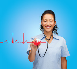 Image showing smiling female african american doctor or nurse