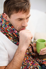 Image showing ill man with flu at home