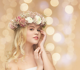 Image showing woman wearing wreath of flowers