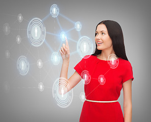 Image showing woman in red dress and business network