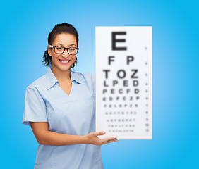 Image showing female doctor or nurse with white blank board