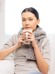 Image showing ill woman with flu at home