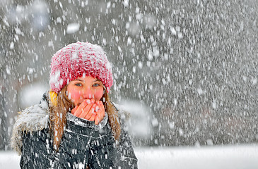 Image showing girl frozen in snow