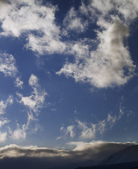 Image showing Blue sky with clouds and mountains at evening