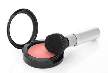 Image showing Pink blush and makeup brush on white background