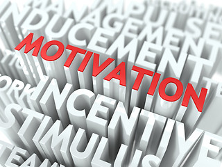 Image showing Motivation - Red Text on White Wordcloud.