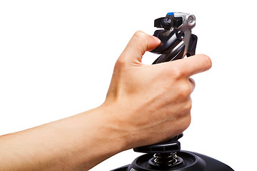 Image showing hand joystick control flight simulator