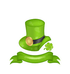 Image showing Green hat, clover, ribbon in saint Patrick Day - isolated on whi