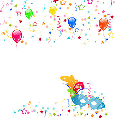 Image showing Carnival background with mask, confetti, balloons