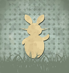 Image showing Easter happy vintage poster with rabbit and grass