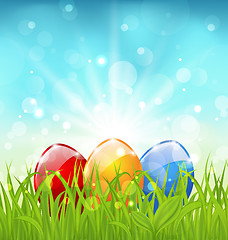 Image showing April background with Easter colorful eggs 