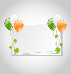 Image showing Celebration card with balloons in Irish flag color for St. Patri