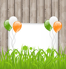 Image showing Greeting card with grass and balloons in Irish flag color for St