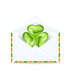 Image showing Envelope with clover isolated on white background  for St. Patri