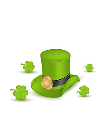 Image showing Green hat with buckle with clovers in saint Patrick Day - isolat