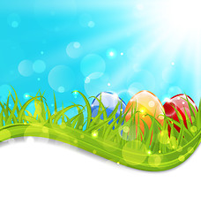 Image showing April card with Easter set colorful eggs