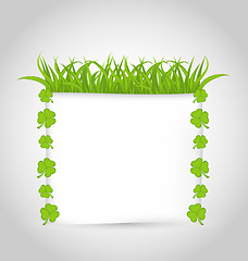 Image showing Nature invitation with grass and shamrocks for St. Patrick's Day