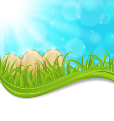 Image showing April background with Easter colorful eggs 