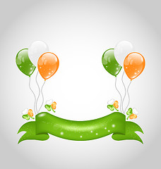 Image showing Irish balloons with clovers and ribbon for St. Patrick's Day