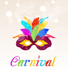 Image showing Colorful carnival mask with feathers with text 