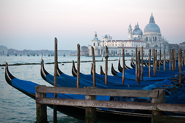 Image showing gondolas on Salute church view background