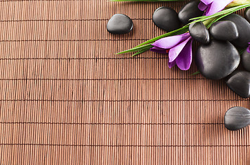 Image showing massage stones with flowers on mat