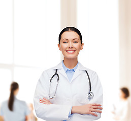 Image showing smiling female doctor with stethoscope