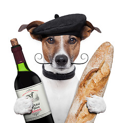 Image showing french dog wine baguette beret