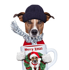 Image showing christmas dog with cup