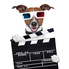 Image showing movie clapper board 3d glasses dog