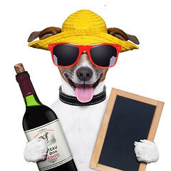 Image showing summer dog and wine bottle