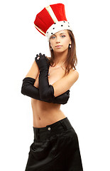 Image showing girl in black gloves and red crown