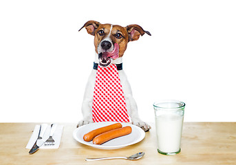 Image showing dinner meal at table dog 