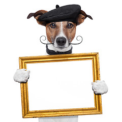 Image showing painter artist frame holding dog 
