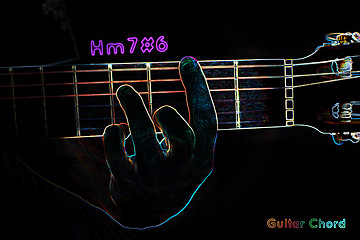 Image showing Guitar chord on a dark background