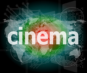 Image showing cinema word on digital screen with world map