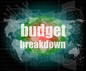 Image showing Business concept: words Budget breakdown on digital screen, 3d