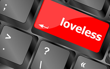 Image showing loveless on key or keyboard showing internet dating concept