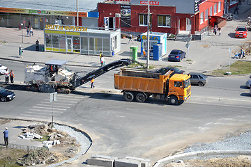 Image showing Roadwork. Removal of old asphalt by means of special equipment.