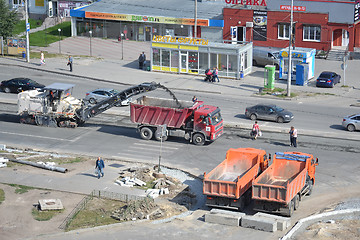 Image showing Roadwork. Removal of old asphalt by means of special equipment.