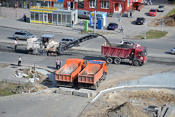 Image showing Roadwork. Removal of old asphalt by means of special equipment.