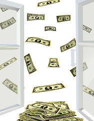 Image showing opened window and dollars flying away