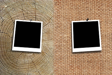 Image showing photo stuck on the texture of sacking and wooden