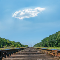 Image showing one cloud over railroad to horizon