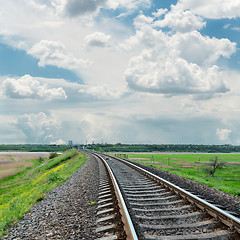 Image showing railroad to horizon and cloudy sky