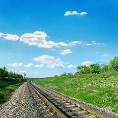 Image showing railroad in green landscape and blue sky