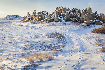 Image showing sandstone outcropping on prairie