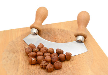 Image showing Whole hazelnuts with a rocking knife